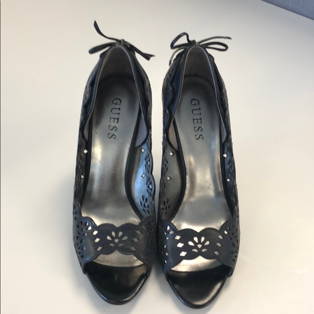 Black 3.5 inch peep toe heels- Guess Brand